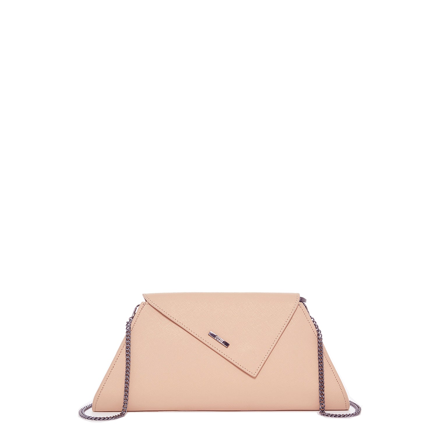 Nude Leather Clutch Bag with Detachable Chain Strap