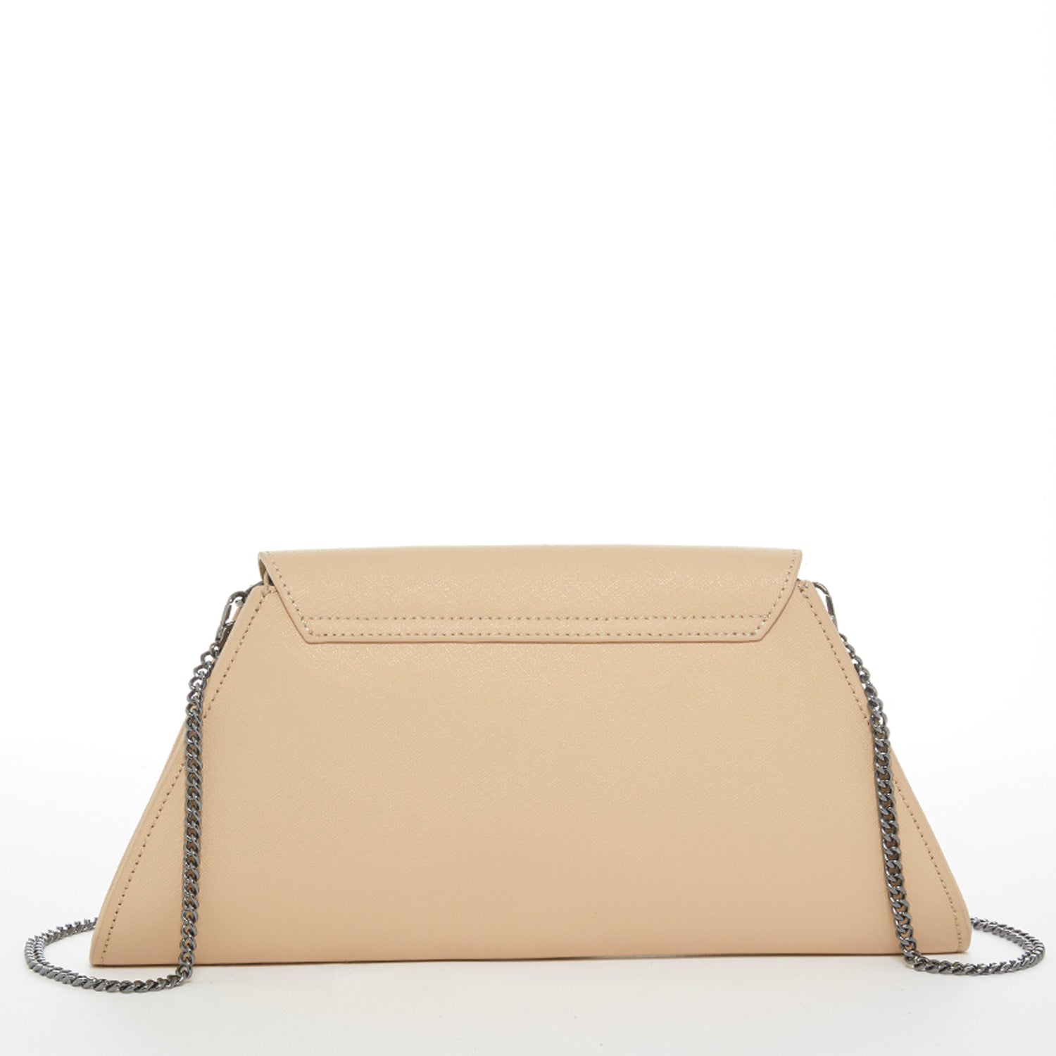 Nude Leather Clutch Bag with Detachable Chain Strap