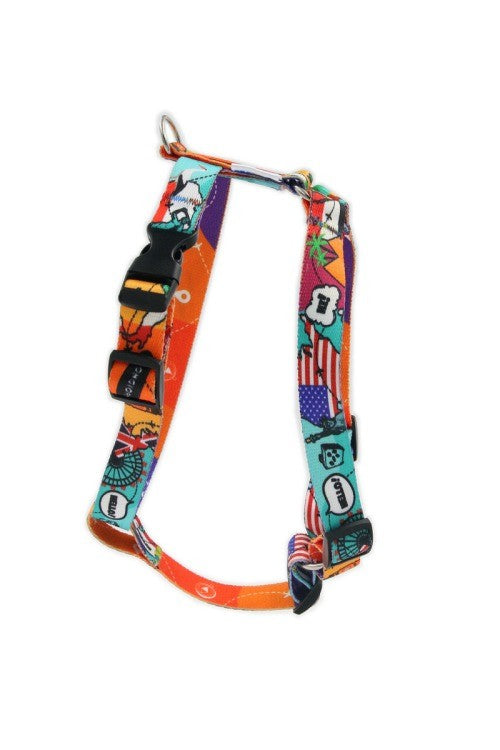 soft blue nylon pet harness with a gentle fit and smooth nickel handle for calm walks