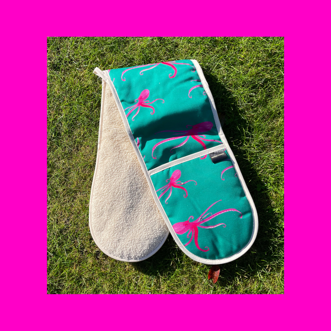 Pink Octopus Oven Glove Double Pair