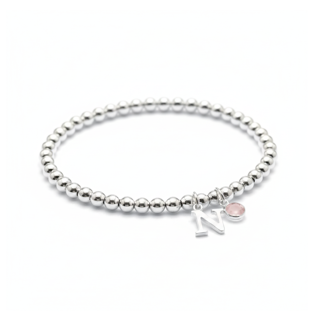 Personalised Initial and October Birthstone Stretch Bracelet
