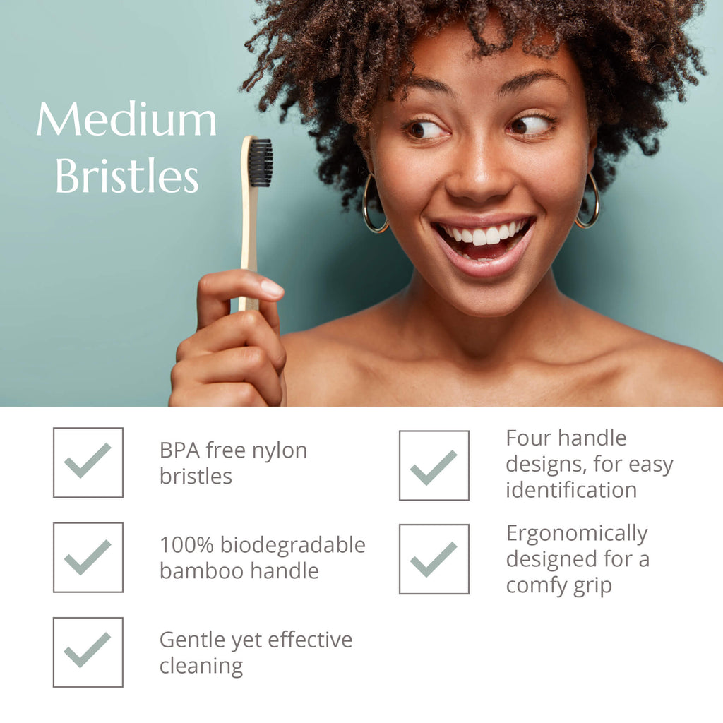 Bamboo Toothbrush 4 Pack Medium Bristles