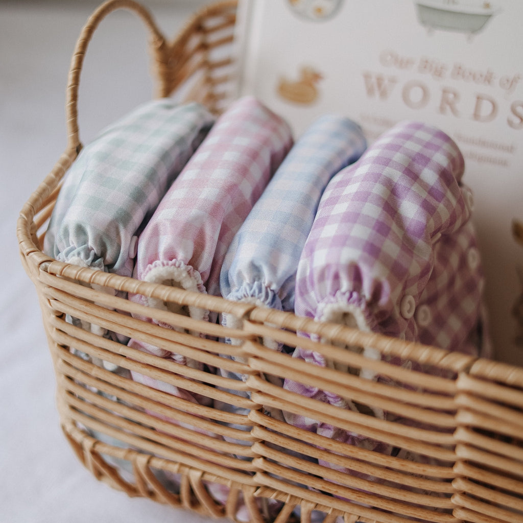 One Size Rose Gingham Reusable Cloth Nappy Baby to Potty