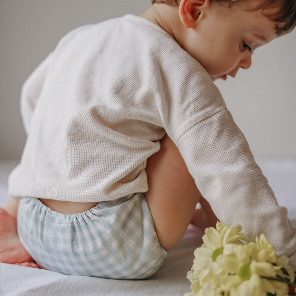 One Size Reusable Cloth Nappy in Sage Gingham
