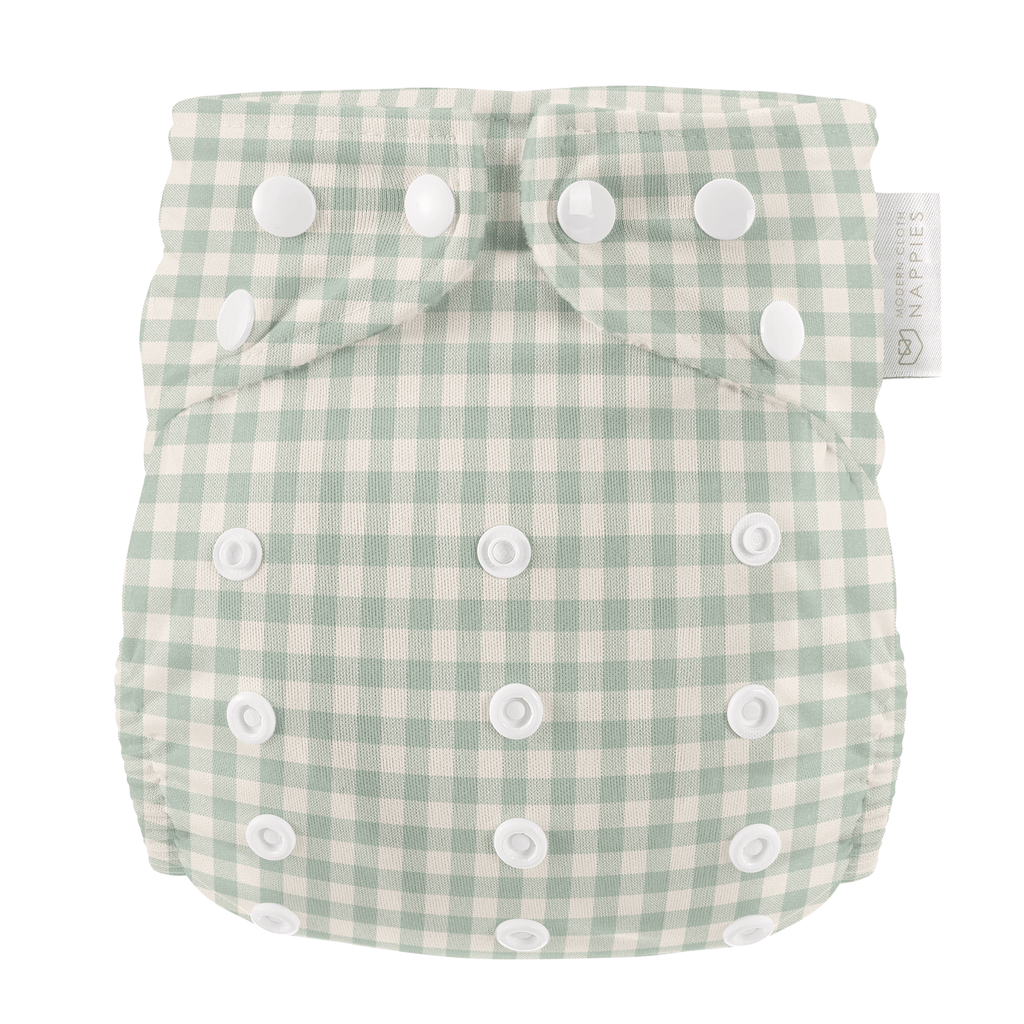One Size Reusable Cloth Nappy in Sage Gingham