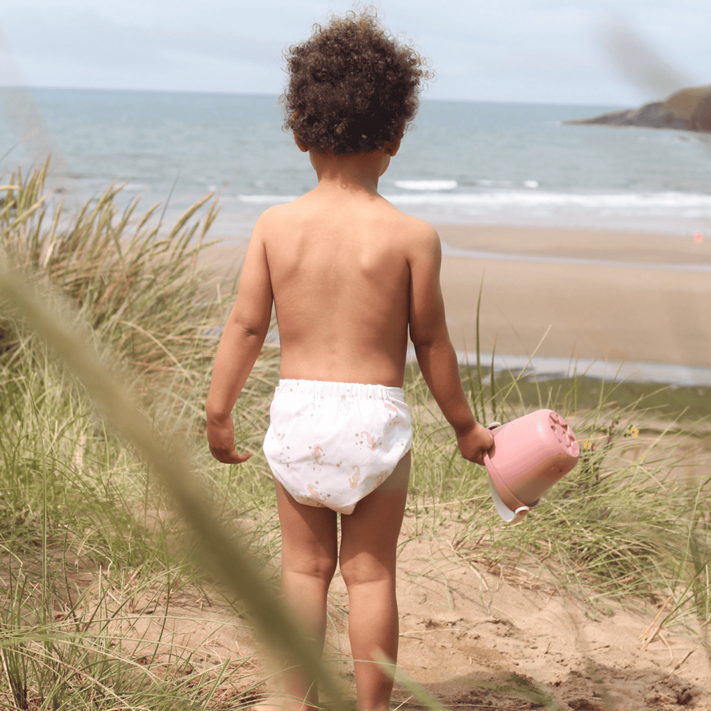 One Size Baby to Toddler Reusable Swim Nappy in Seahorse Snuggles