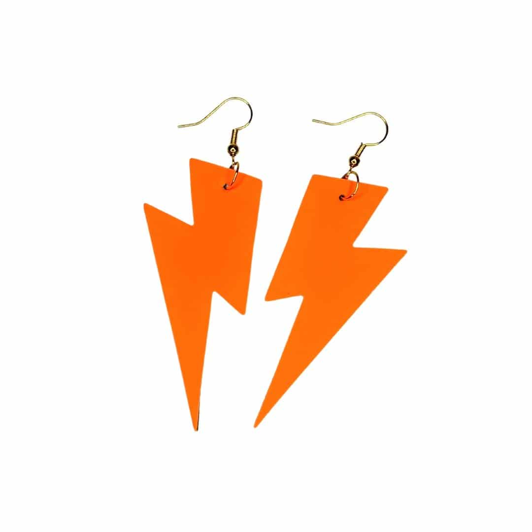 Orange neon cork lightning earrings