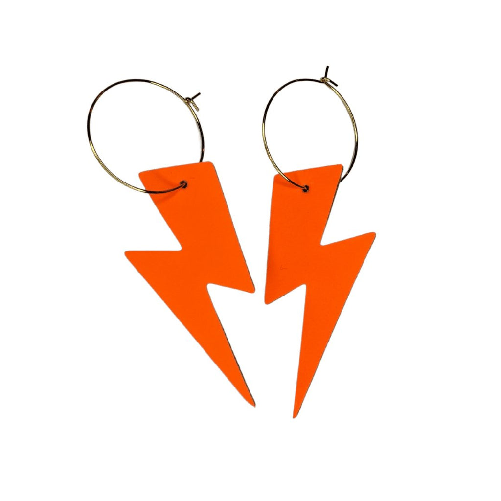 Orange neon cork lightning earrings