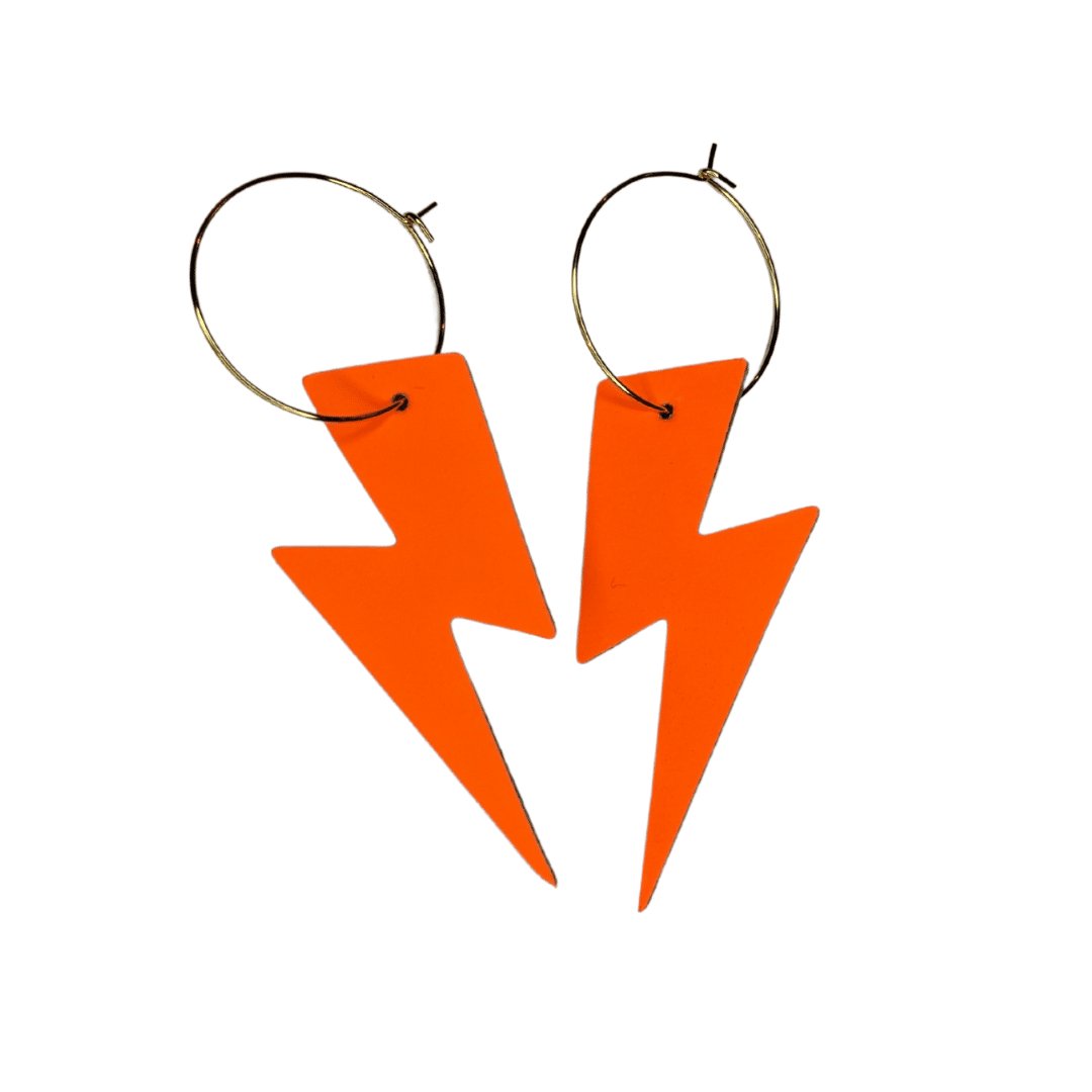 Orange neon cork lightning earrings
