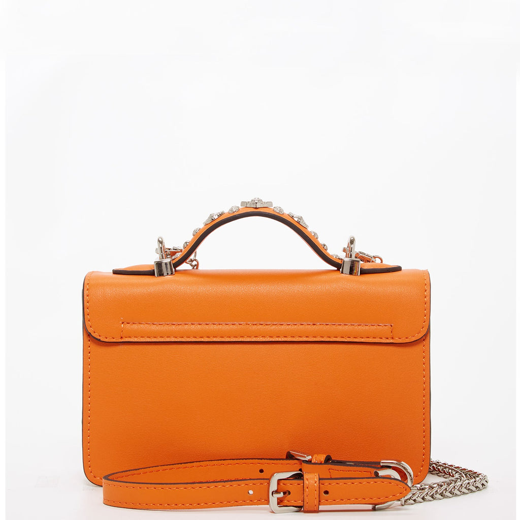 Studded Orange Leather Crossbody Bag