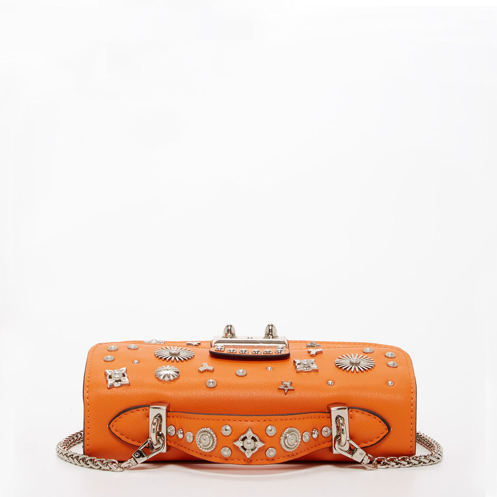 Studded Orange Leather Crossbody Bag