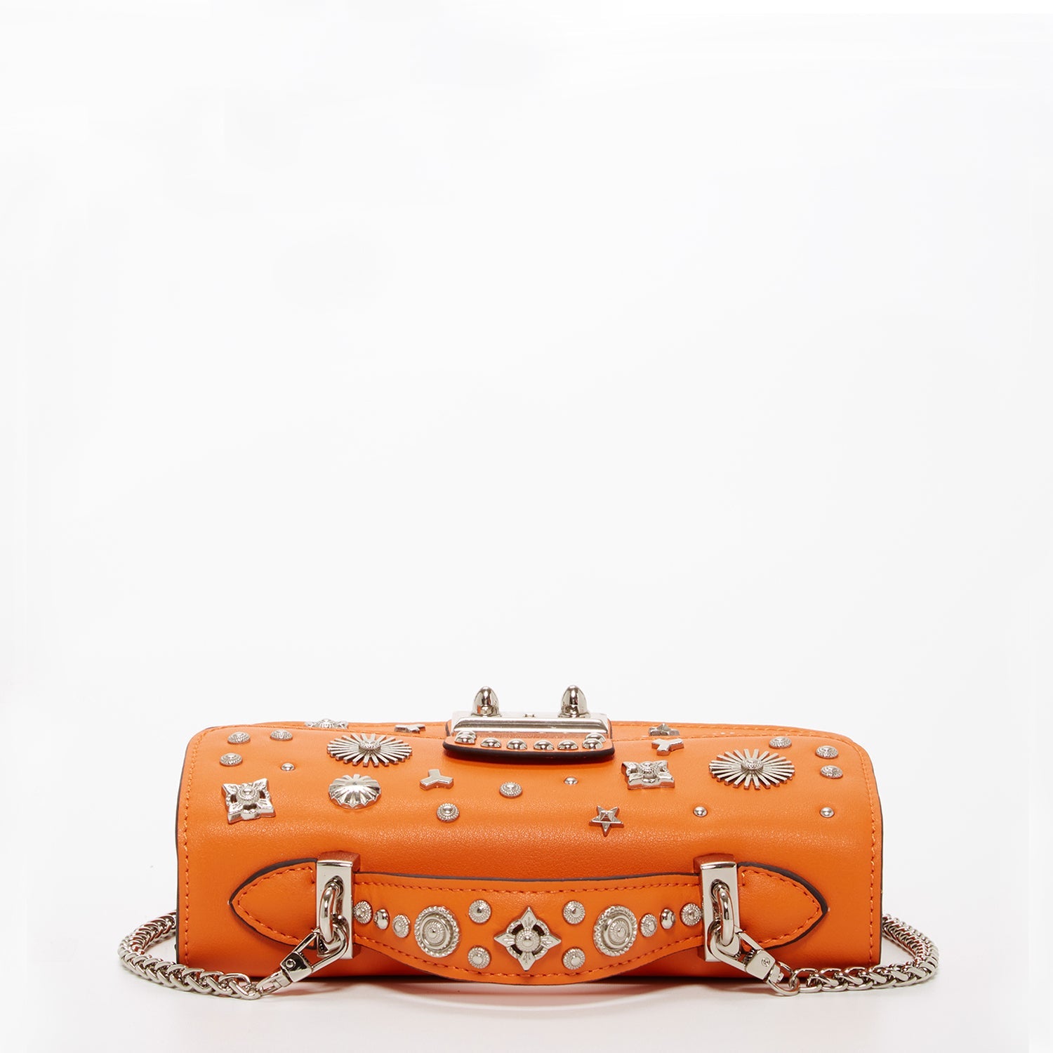 Studded Orange Leather Crossbody Bag