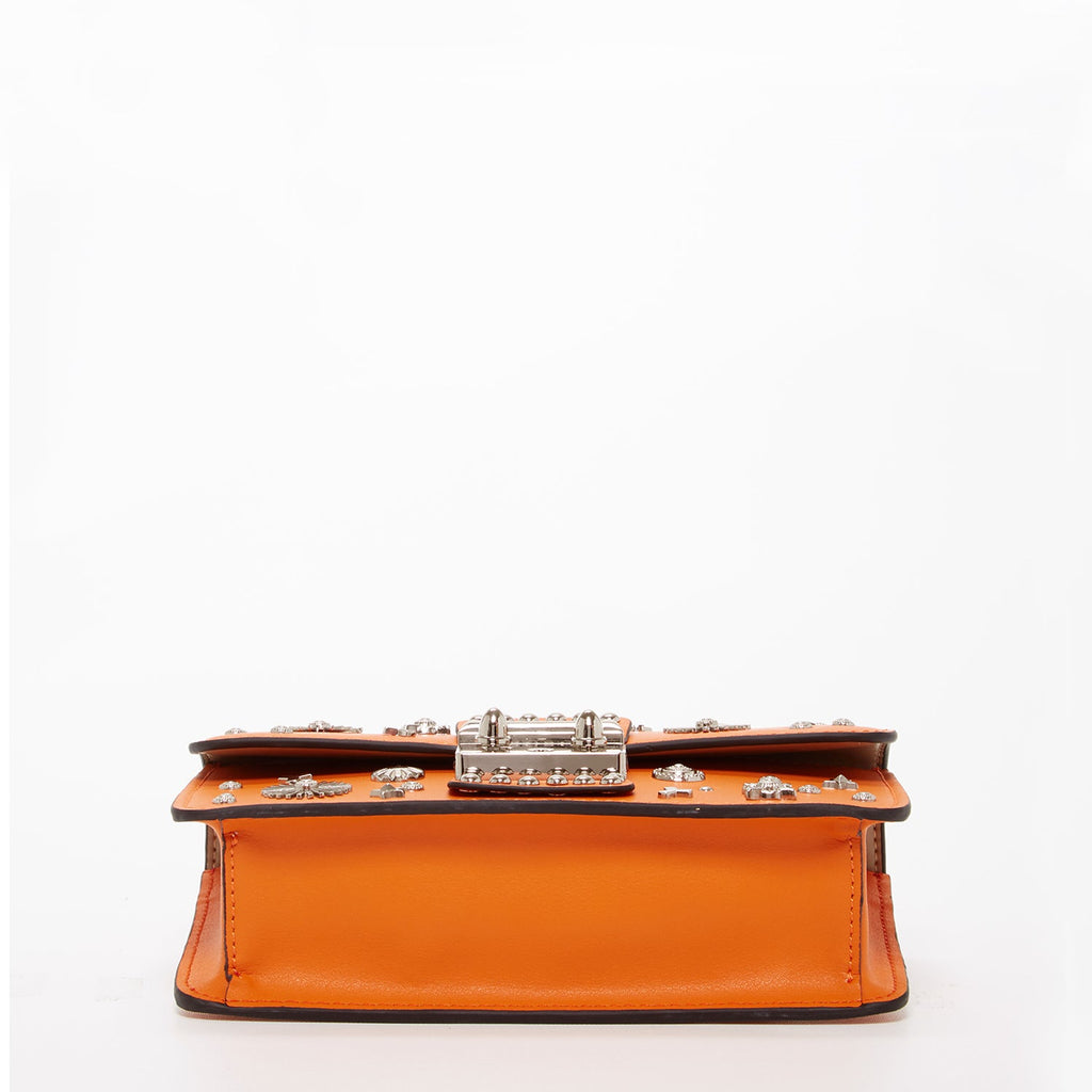 Studded Orange Leather Crossbody Bag
