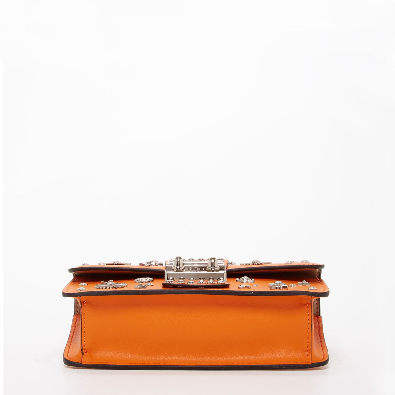 Studded Orange Leather Crossbody Bag