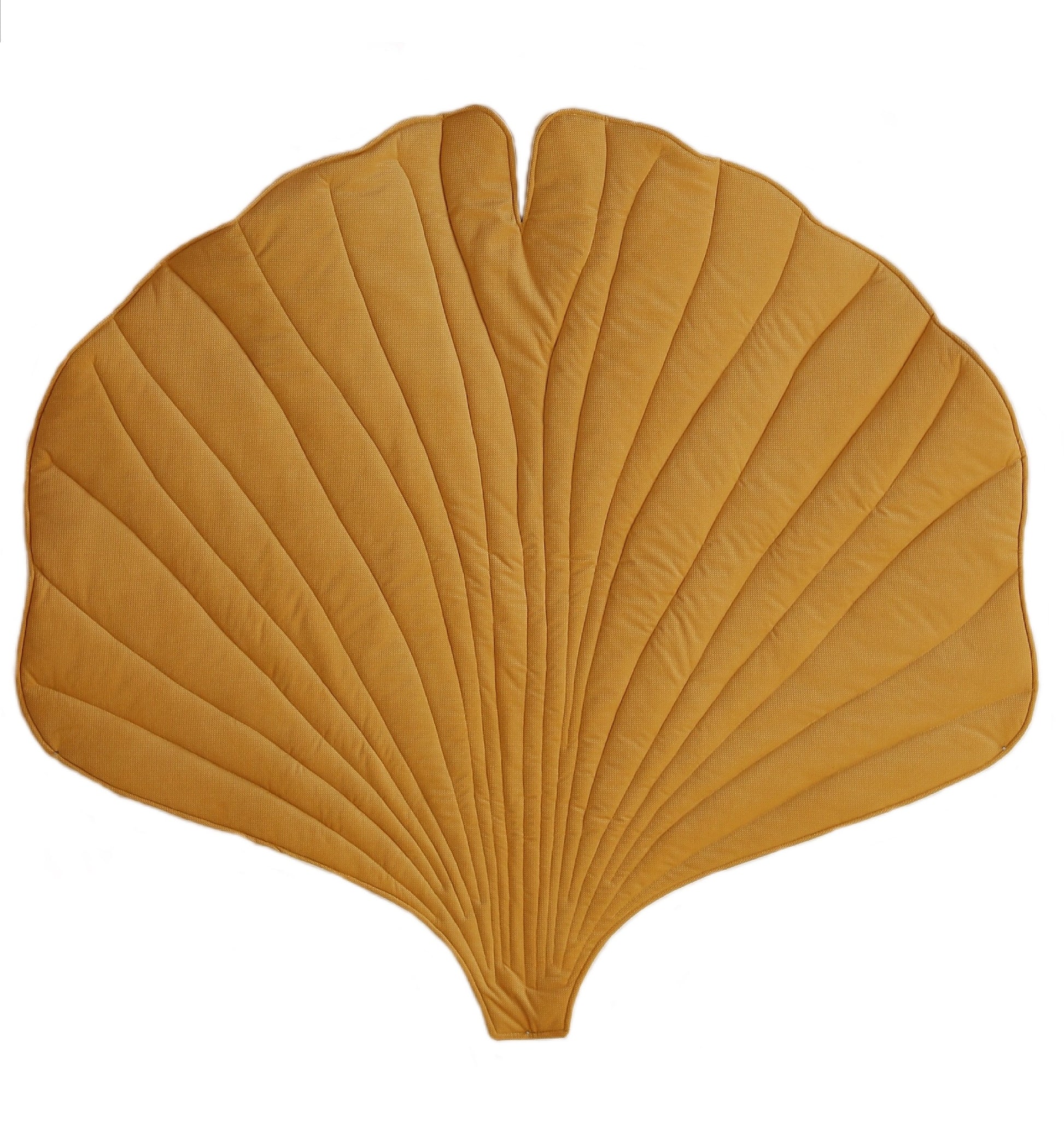sunlit yellow ginkgo leaf playmat on grass, soft velvet side up, perfect for picnics or toddler play