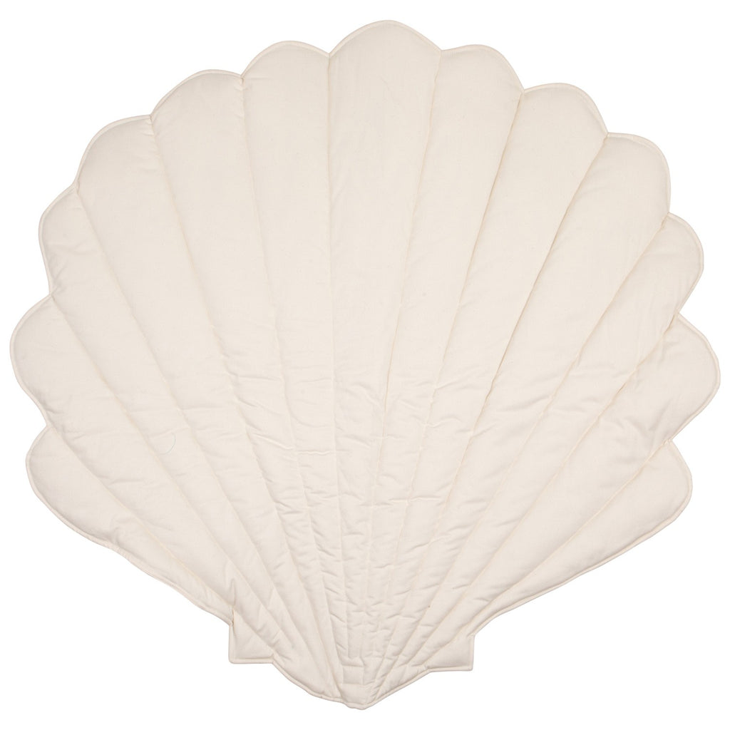 folded beige ginkgo leaf playmat showing its 3cm plush thickness and double-sided design