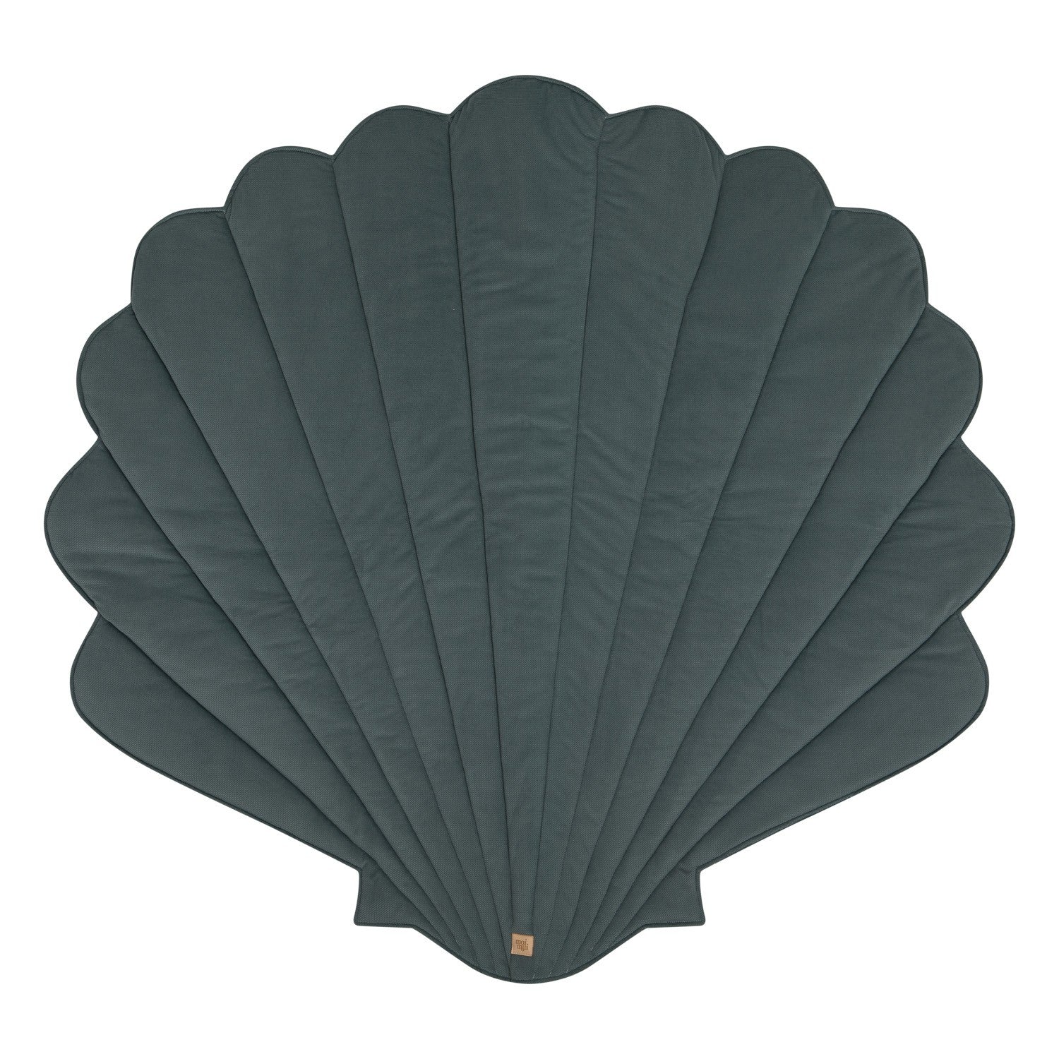 a playful blue ginkgo leaf playmat with a toddler giggling on the soft velvet surface