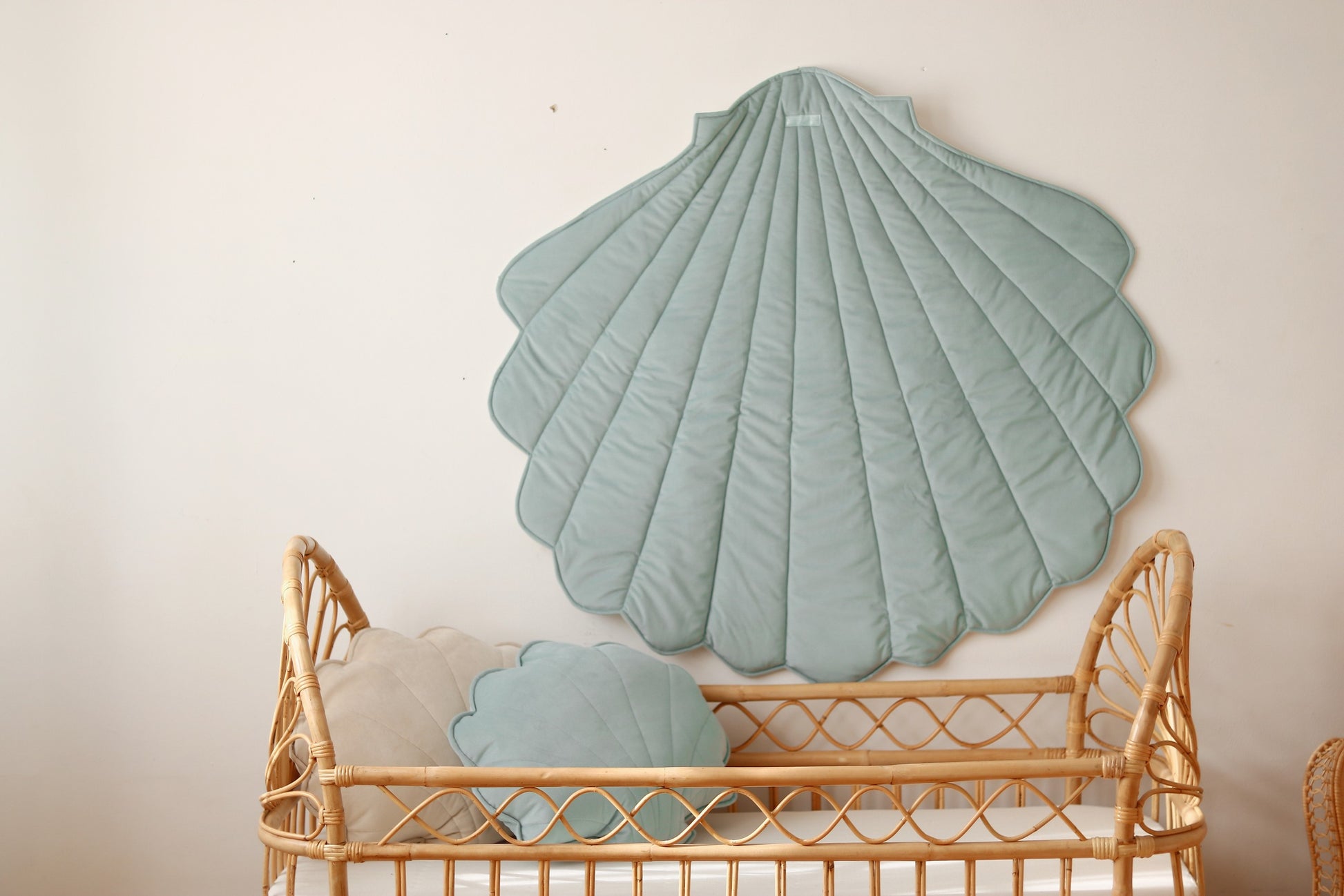 bold mint ginkgo leaf playmat on grass - organic cotton and velvet shell for picnics and play