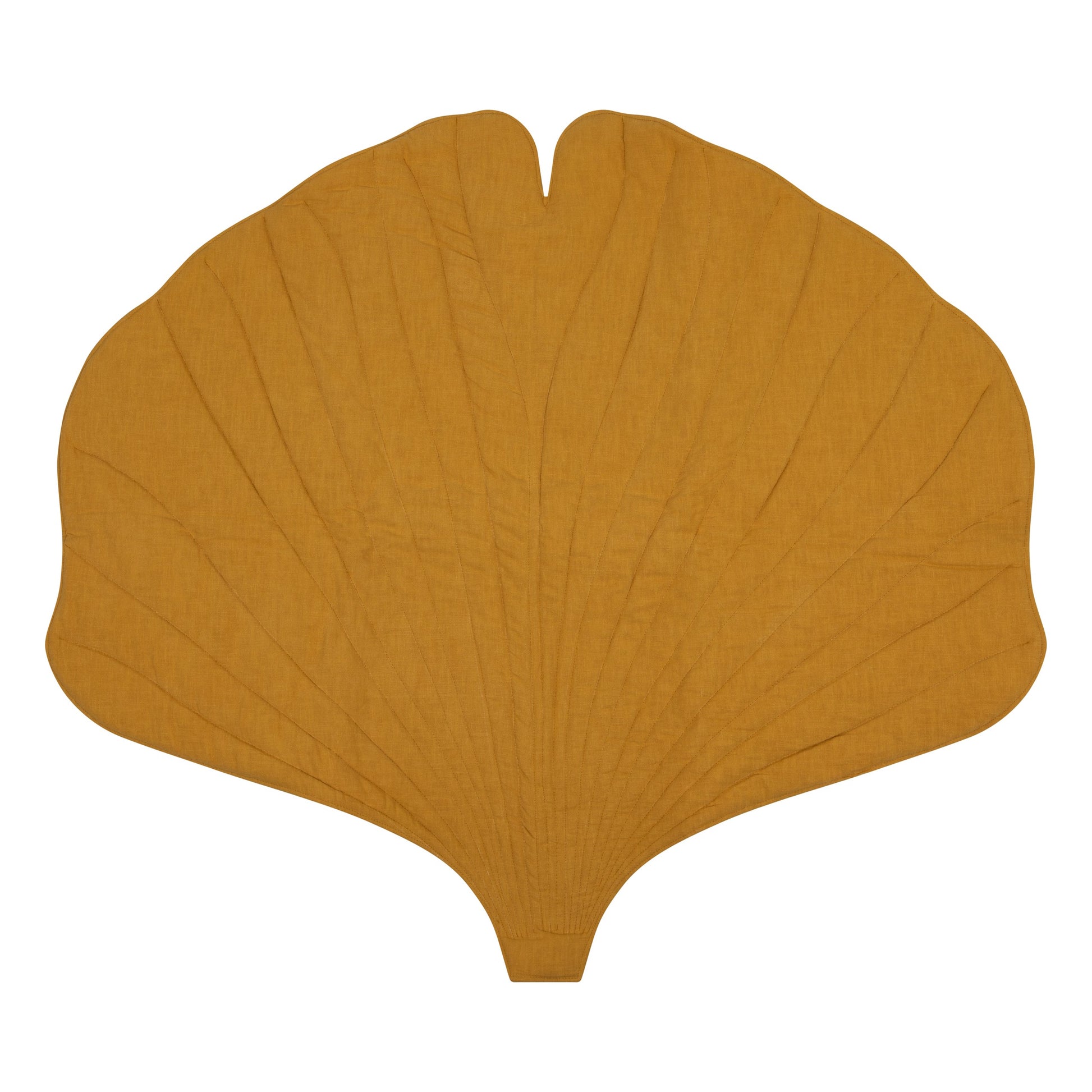 folded mango ginkgo leaf playmat showing its 3cm thick insulated filling and practical size for easy storage