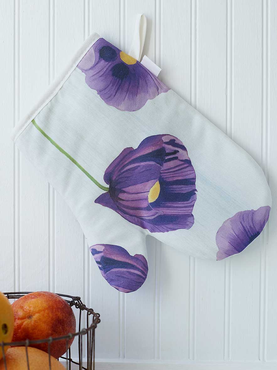 Purple Poppies on Snow Oven Mitt