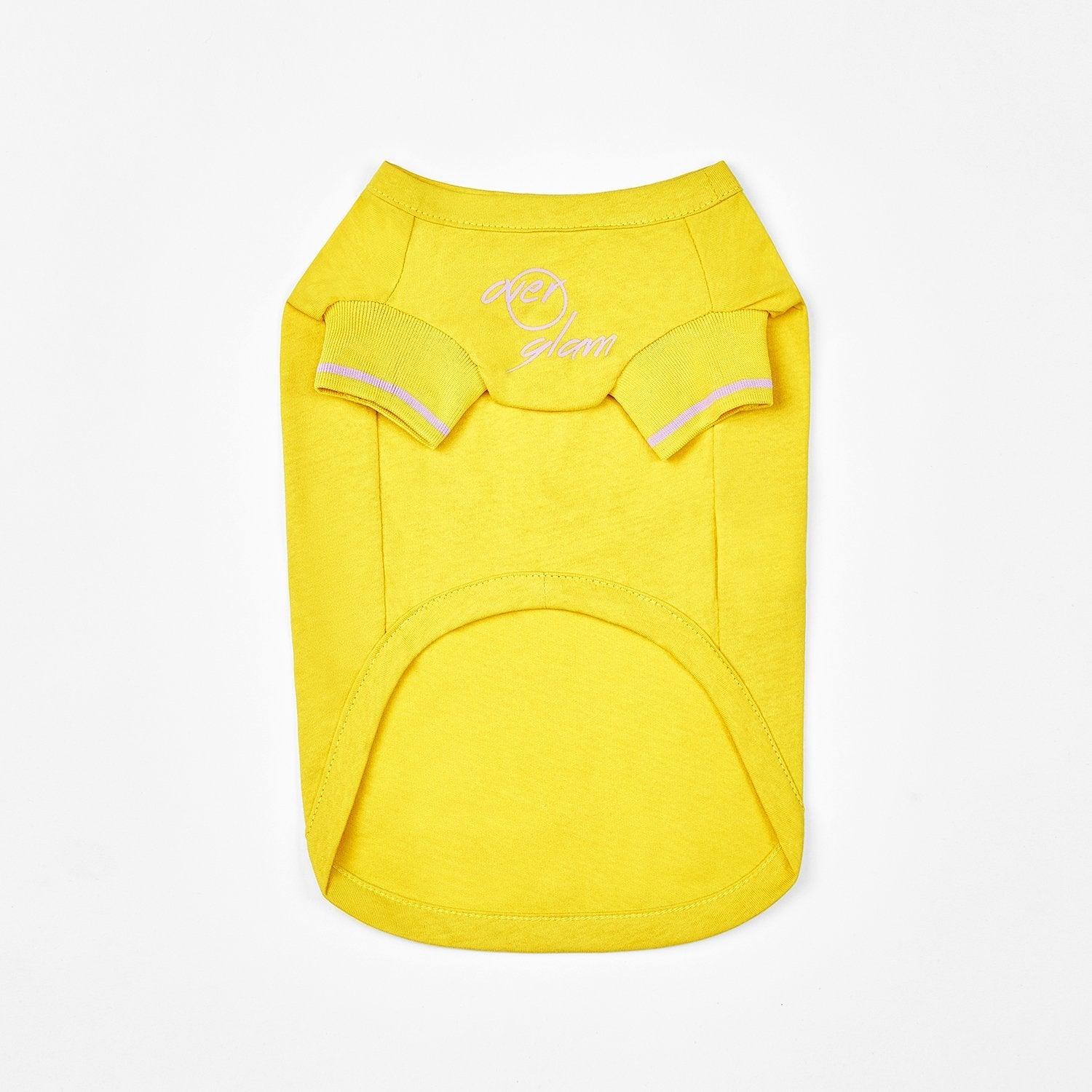 Yellow T-Shirt with Overglam Sign and Pink Striped Sleeves