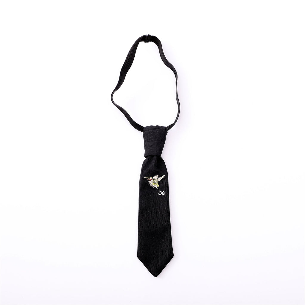 Necktie with Embroidered Bird and OG Initials