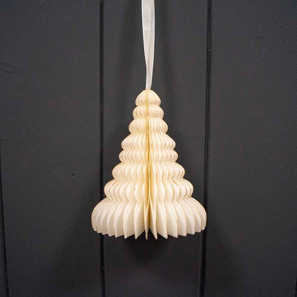 Hanging Handmade Antique White Tree Paper Decoration - Box of 6