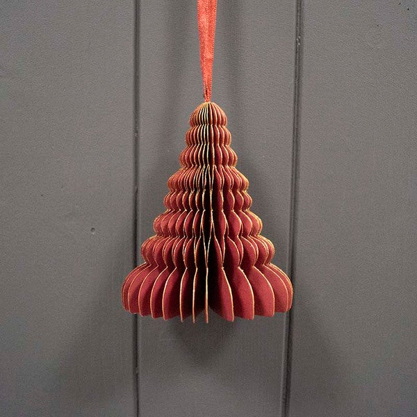 Hanging Handmade Burgundy Tree Paper Decoration - Box of 6