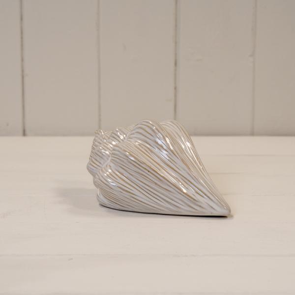 Glazed Ceramic Shell Ornament with Textured Detail