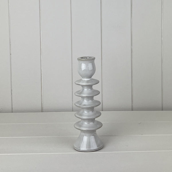 Glazed Ceramic Candle Holder with Textured Detail
