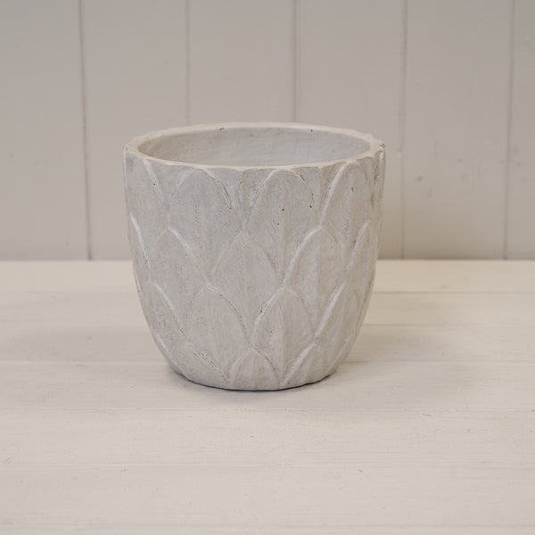 Round White Leaf Patterned Pot