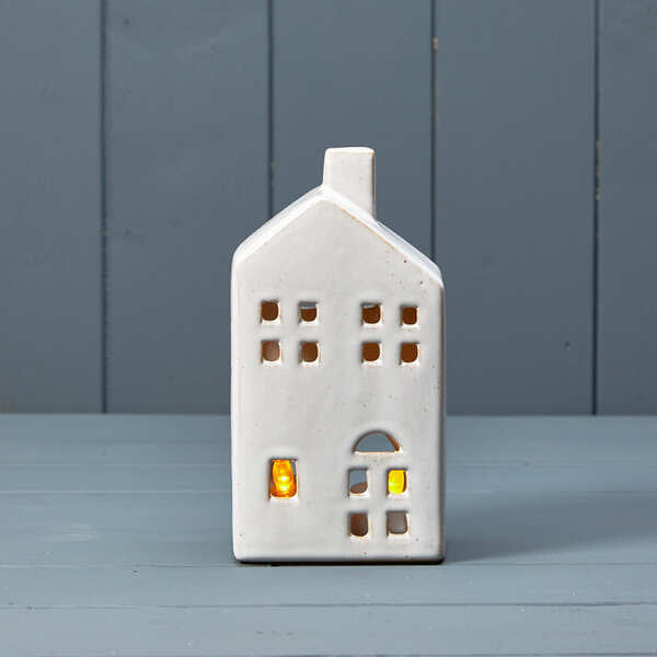 Ceramic house tealight with reactive glaze