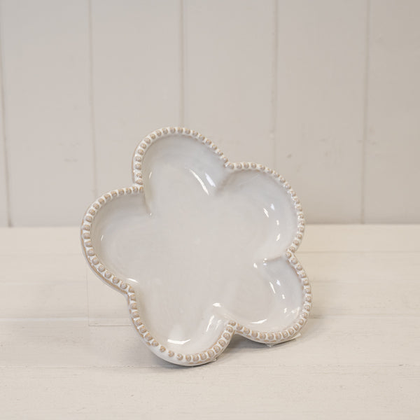 Natural Ceramic Flower Shaped Plate with Bobble Rim