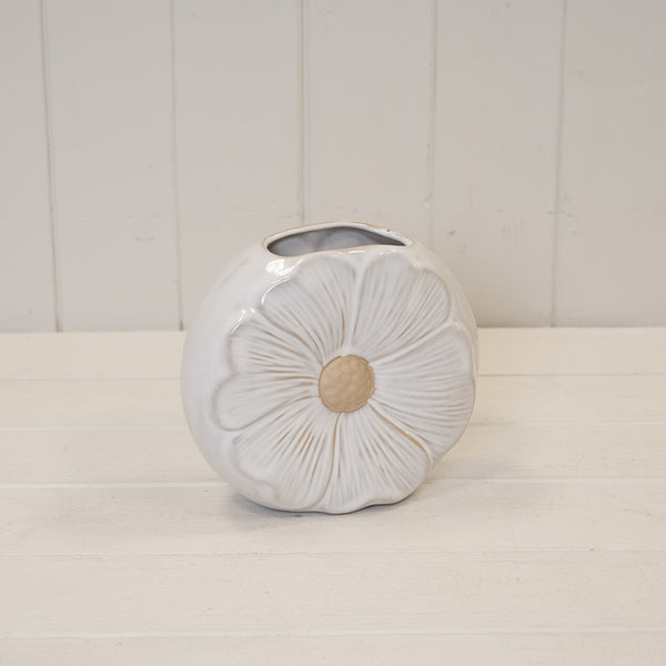 Natural Ceramic Vase with Flower Design