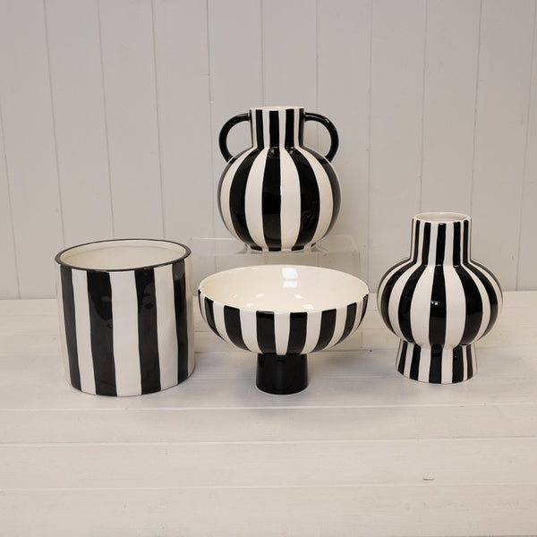Black and White Striped Statement Vase.