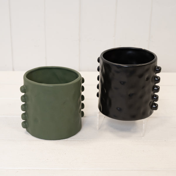 Dimpled Olive Green Planter with Bobbins