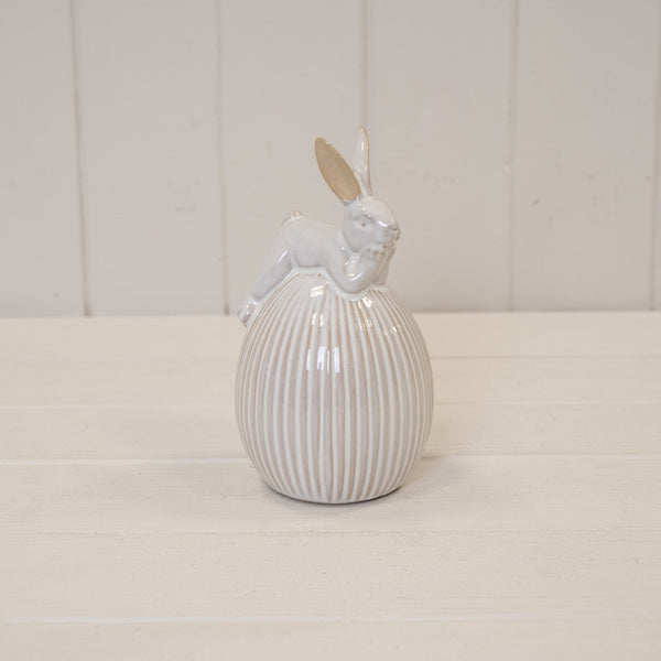 Ceramic White Rabbit on Egg Easter Decoration