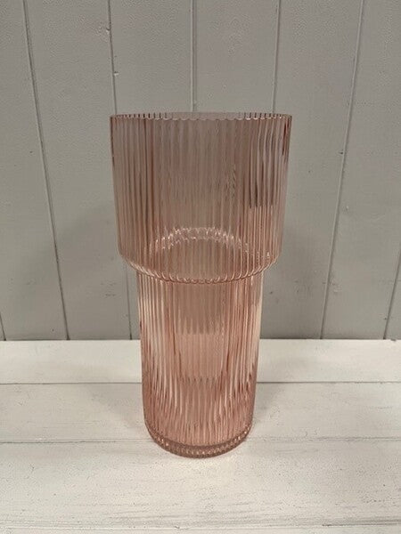Rose Tall Glass Ribbed Vase