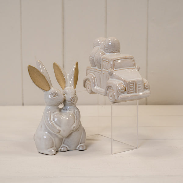 Glazed Ceramic Car Carrying Eggs Ornament with Textured Detail
