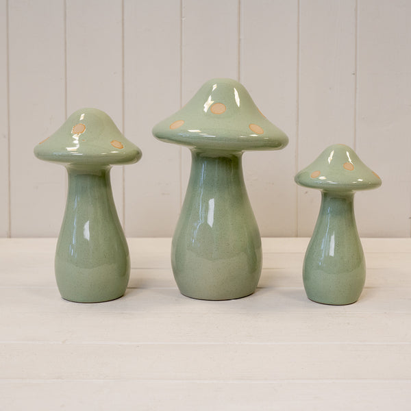 Medium Ceramic Pale Green Mushroom