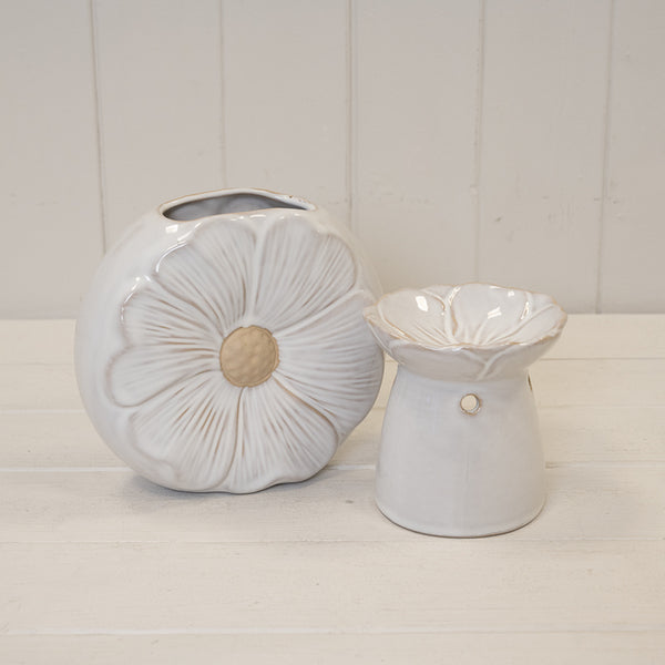 Natural Ceramic Oil Burner with Flower Design
