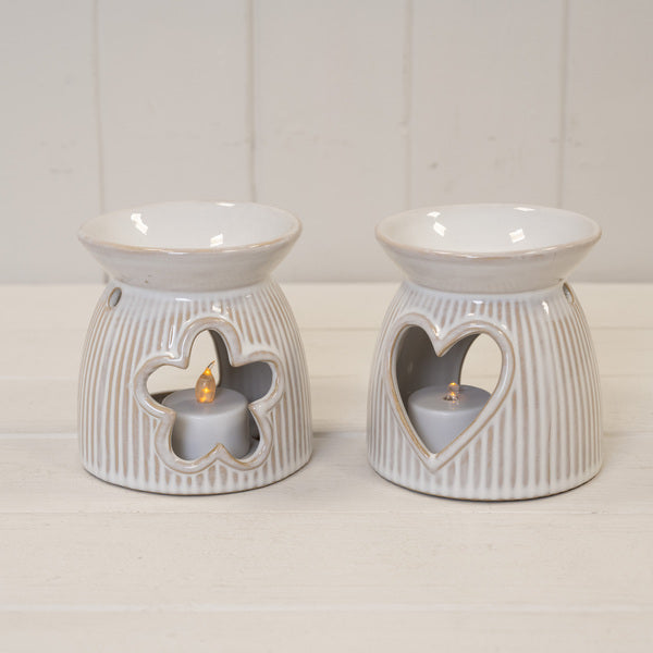 Natural Ceramic Oil Burner With Cut Out Flower Detail