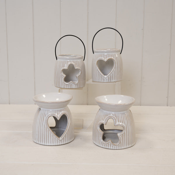 Natural Ceramic Oil Burner With Cut Out Flower Detail