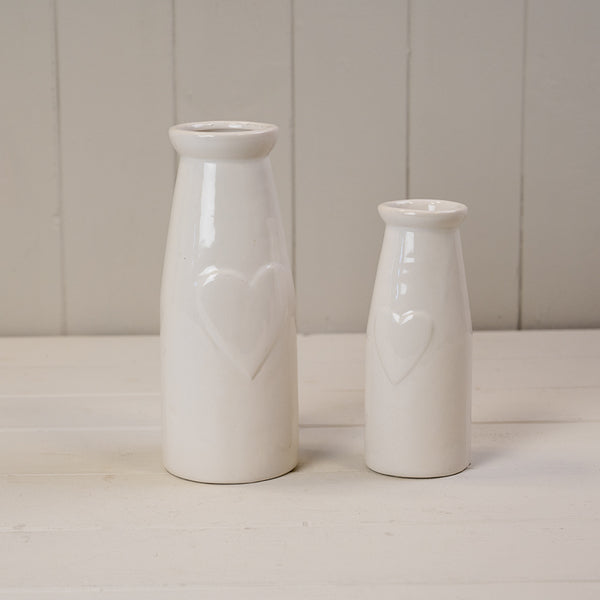 White Ceramic Vase with Heart Embossment