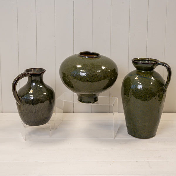 Green Ceramic Short Vase with Handle