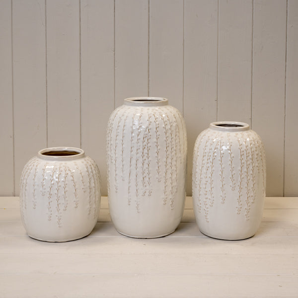 Small Cream Ceramic Ribbed Vase