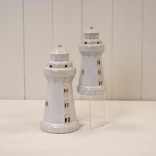 Glazed Ceramic Lighthouse with LED Ornament with Textured Detail