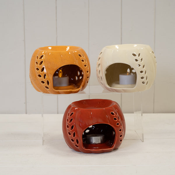 Beige Ceramic Wax Burner with Leaf Detail