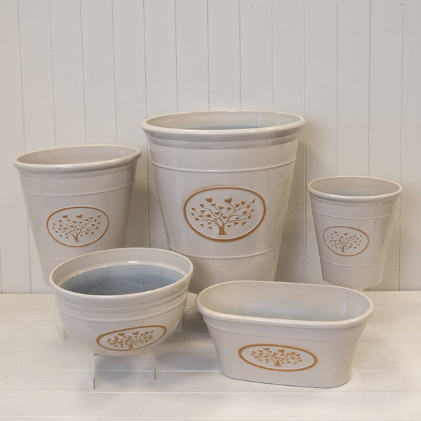 Cream Round Love Heart Tree Bowl Recycled Plastic Planter 6.6LTR