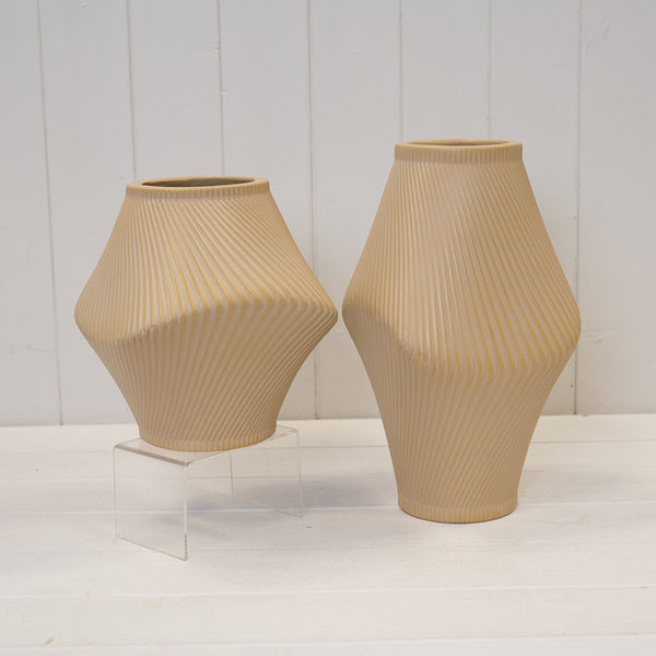 Short Tan Sculptural Ribbed Vase